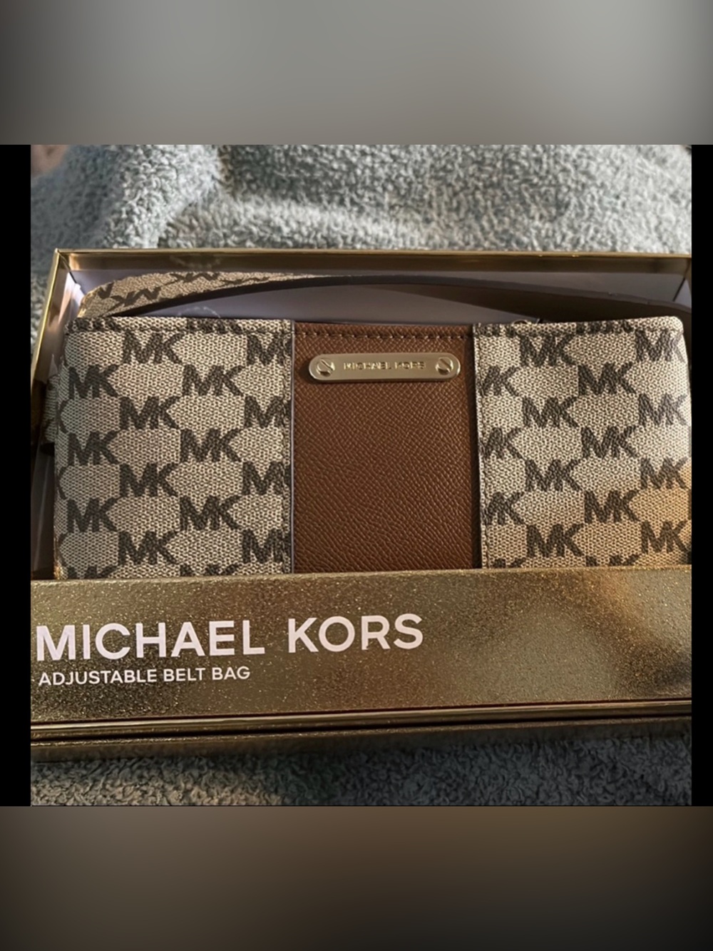 Michael Kors Brown and Beige Monogram Crossbody Belt Bag